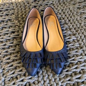 Navy blue ruffle ballerinas